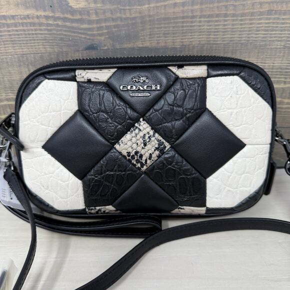 Coach Black Canyon Quilt Exotic Embossed Leather Clutch Crossbody Purse 66140 - Picture 2 of 14